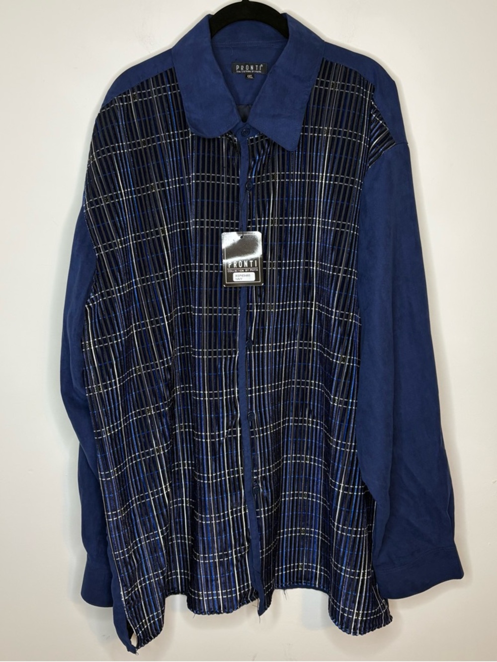PRONTI NWT Dark Blue Textured Plaid Long Sleeve Button-Up Shirt Size 4XL